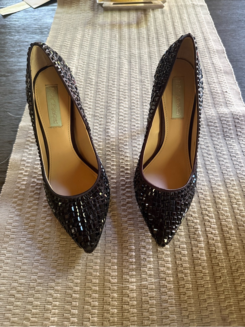 Betsey Johnson Black Sequin Pointed-Toe Pumps